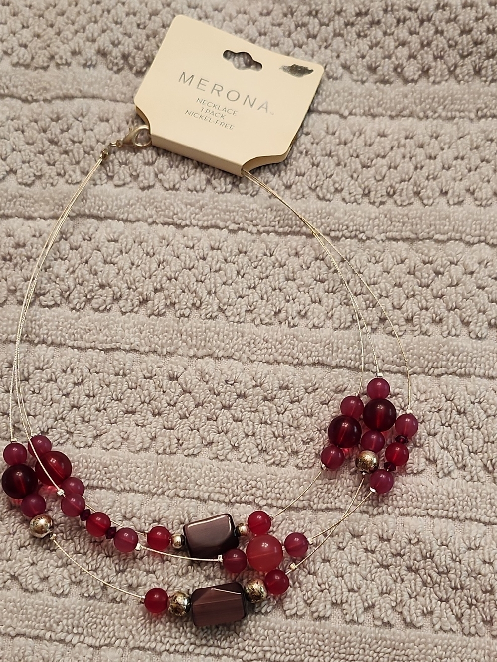 Merona Burgundy and Gold Layered Beaded Necklace
